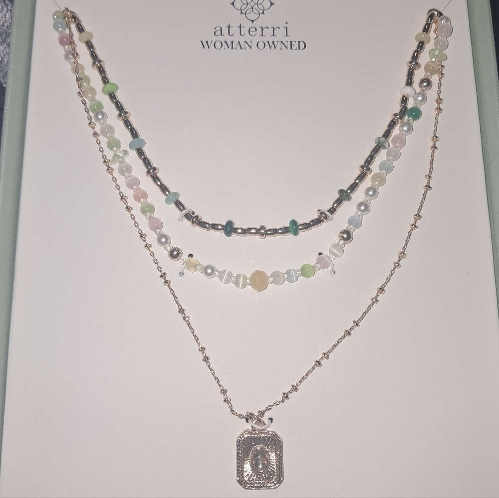 NWT Atterri Semi Precious Stone And Glass Stone Set Of 3 Necklaces - Picture 2 of 4